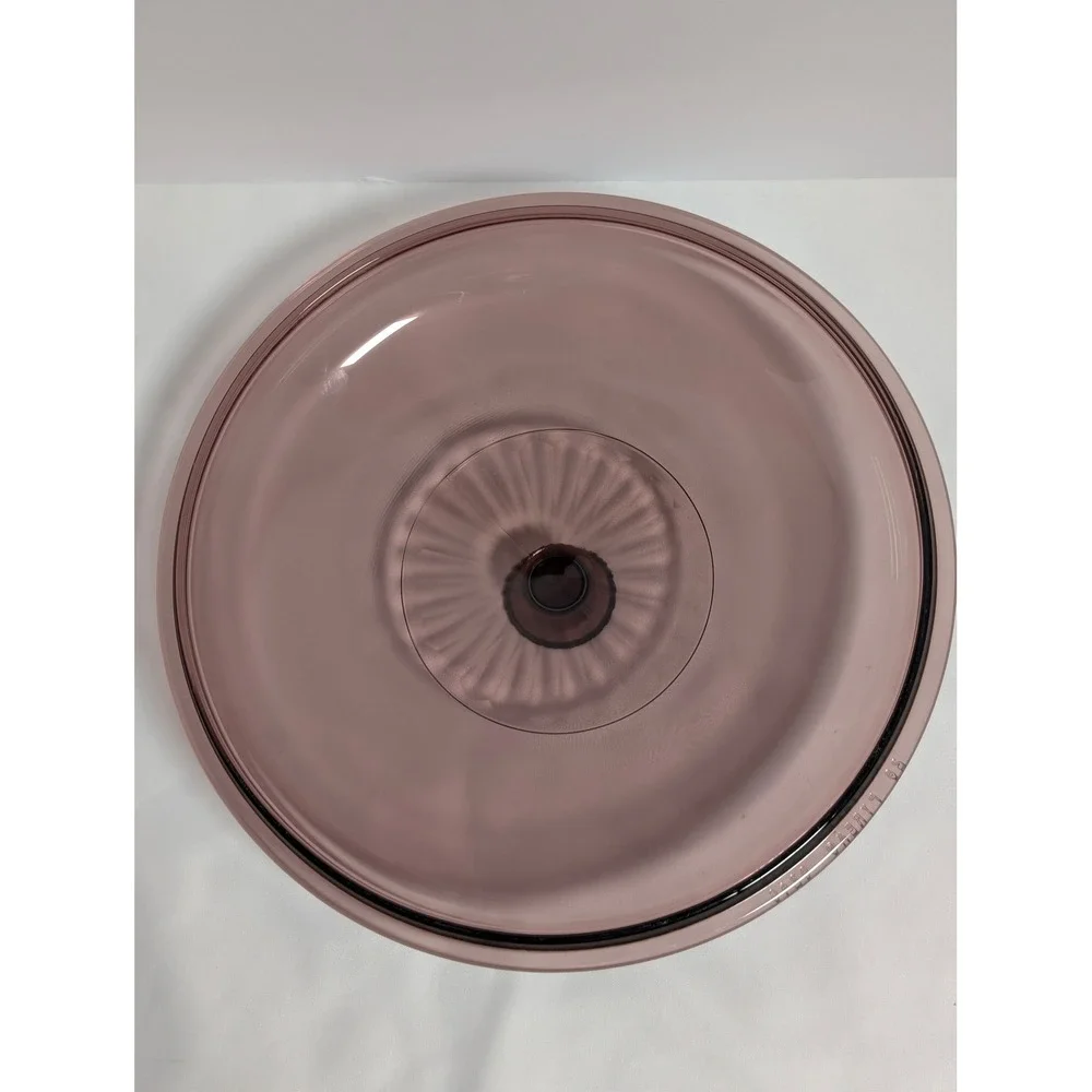 PYREX Cranberry Glass Lid 624-C Replacement Round Fluted Cover for 2 Qt Dish 024